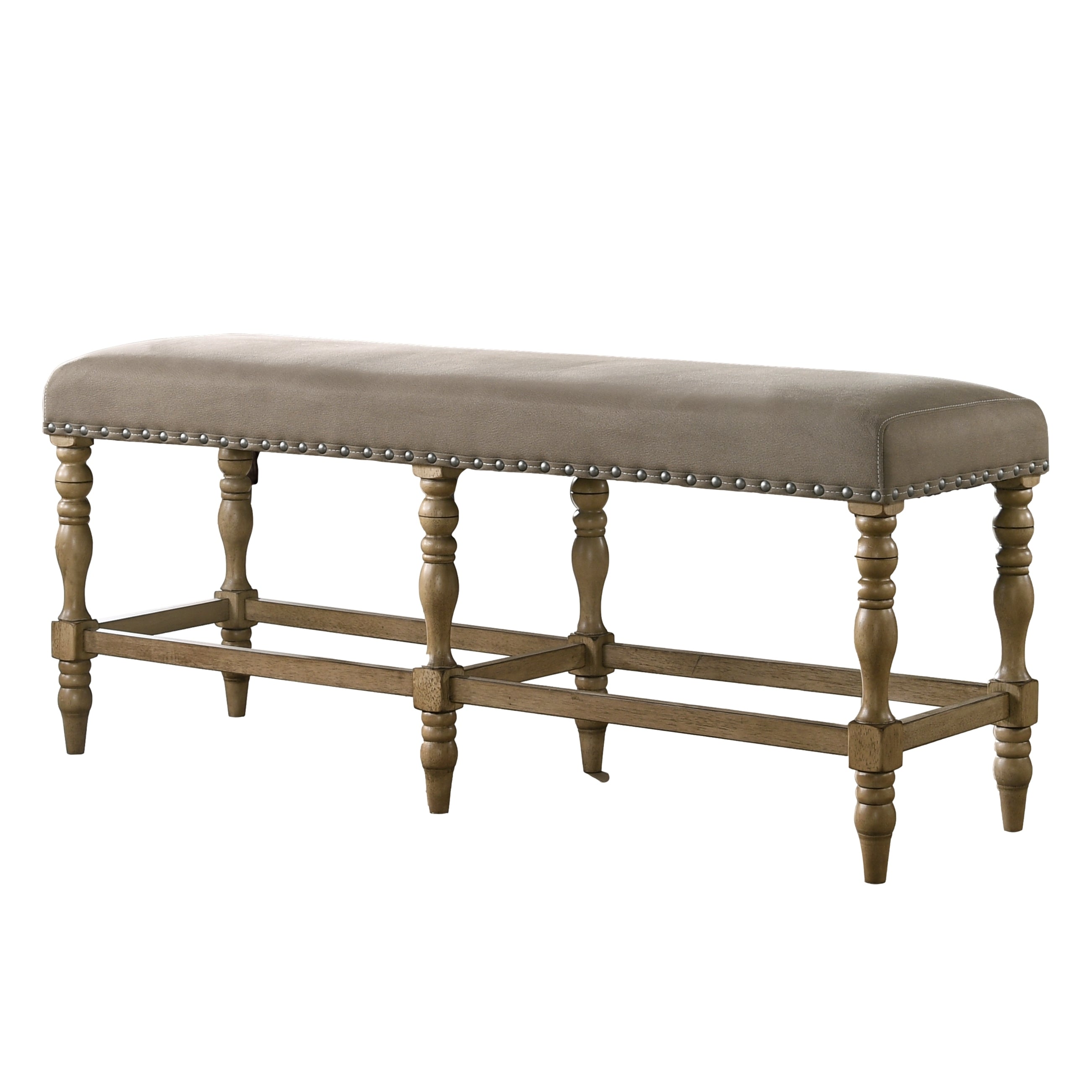 Birmingham Microfiber Upholstered Counter Height Bench with Nail Head Trim in Driftwood Finish - Grand Goldman Shop
