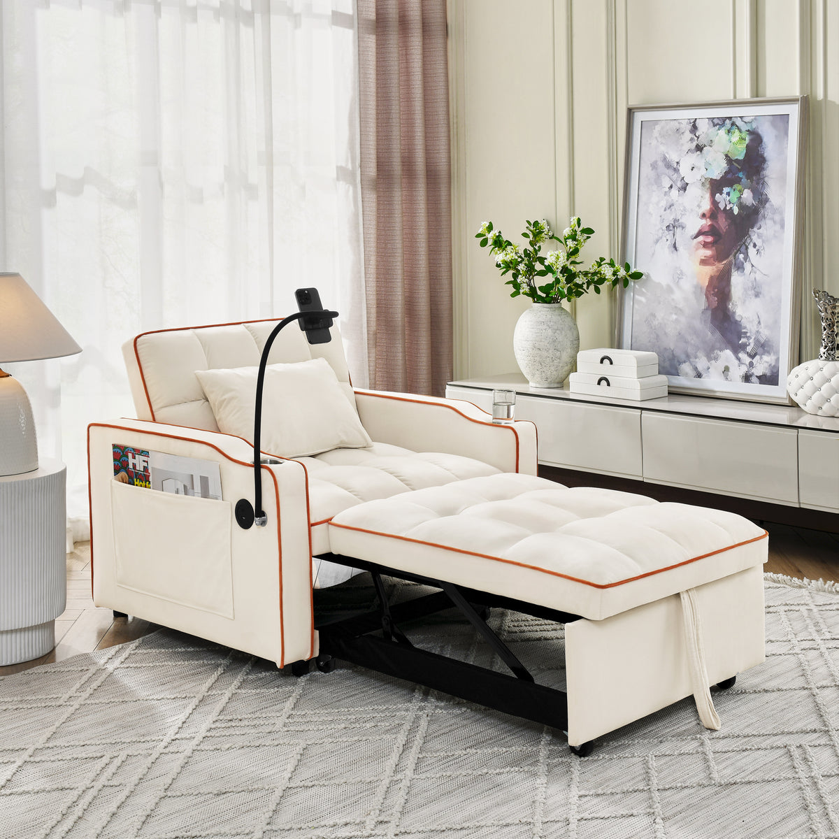 Convertible Sleeper Chair Sofa Bed Adjustable Pull Out Sleeper Chair Bed Multi-Pockets Folding Sofa Bed for Living Room Bedroom Small Space,3-in-1 Sofa Bed - Grand Goldman Shop
