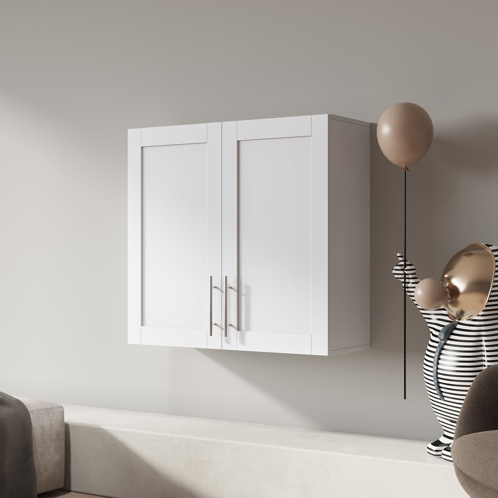 Stackable Wall Mounted Storage Cabinet, 11.81 'D x 31.50'W x 29.92 'H, White - Grand Goldman Shop