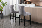 Contemporary Velvet Upholstered Barstools with Button Tufted Decoration and Wooden Legs, and Chrome Nailhead Trim, Leisure Style Bar Chairs,Bar stools, Set of 2 (Gray),SW1902GY - Grand Goldman Shop