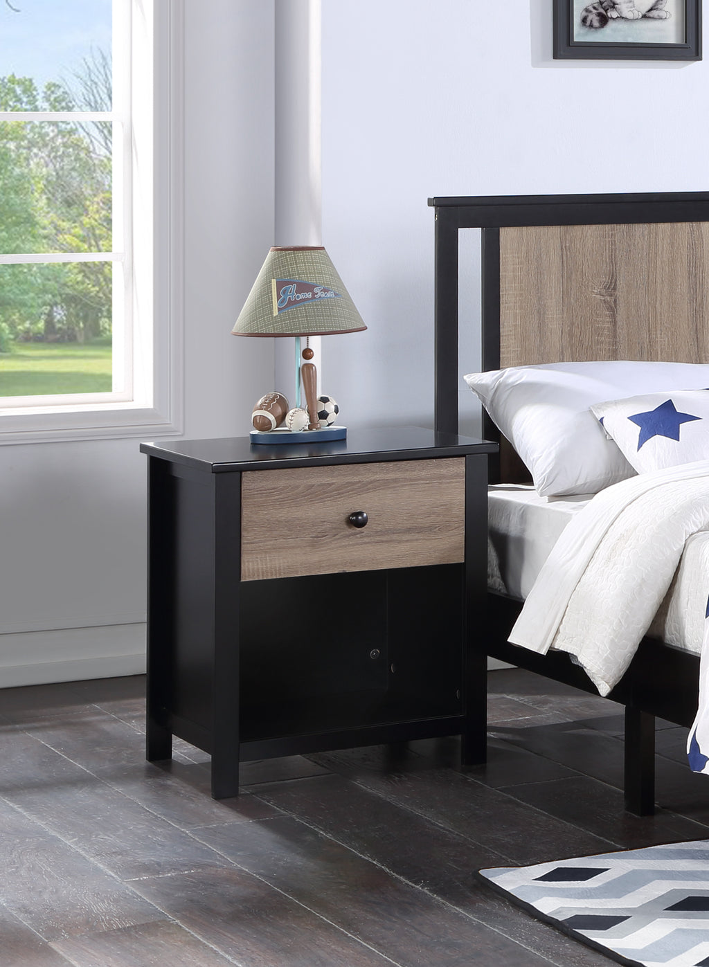 Connelly Nightstand Black/Vintage Walnut | Premium Home Decor - Grand Goldman