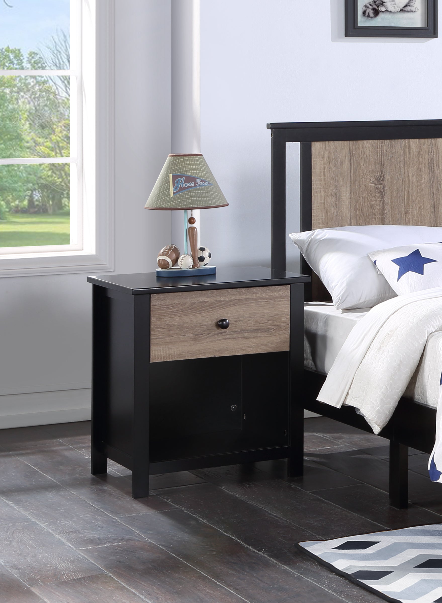 Connelly Nightstand Black/Vintage Walnut | Premium Home Decor - Grand Goldman