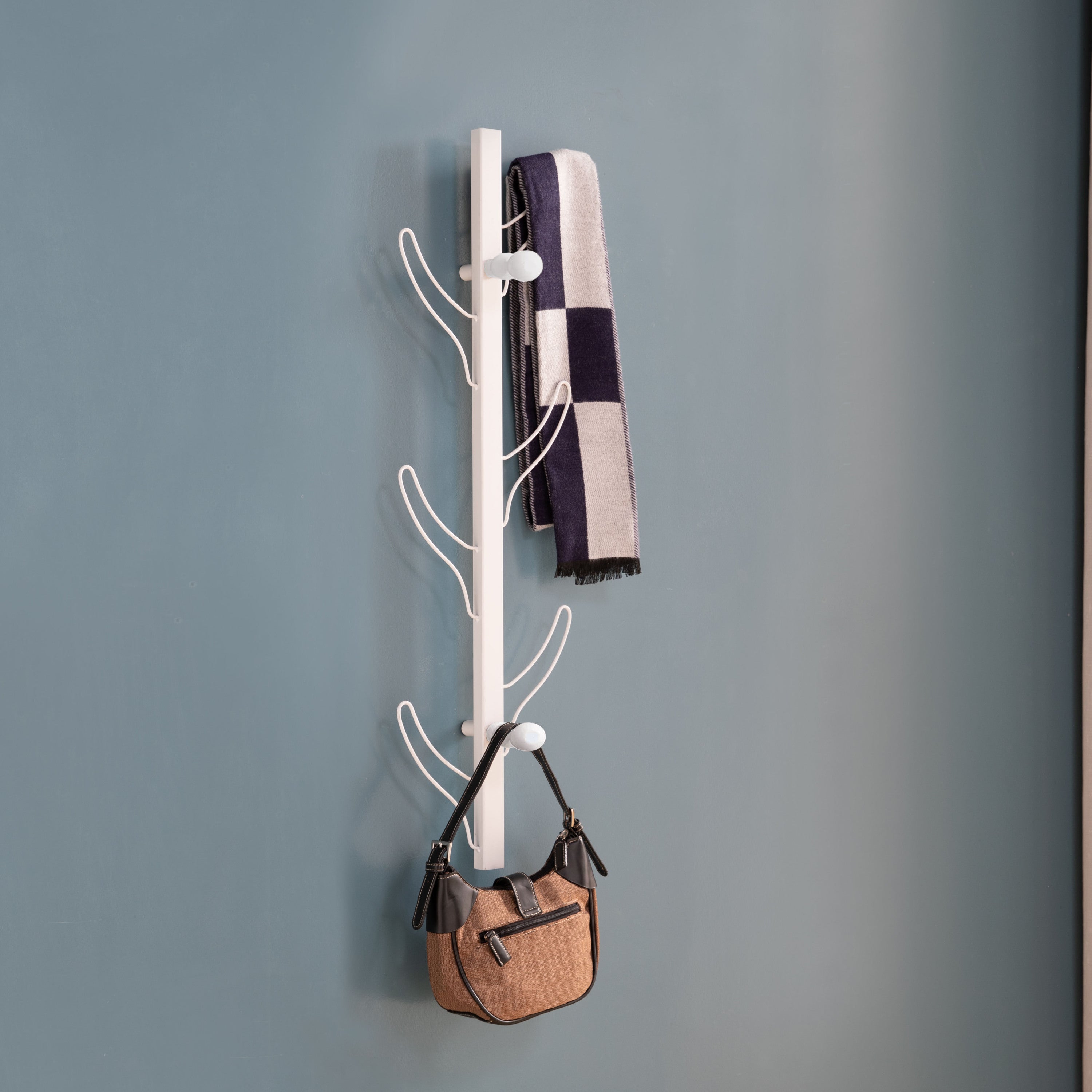 Vertical Eight Hook Coat Rack Wall Mount - White - Grand Goldman Shop