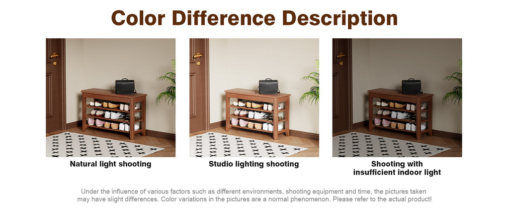Adjustable shoe-changing bench, storage bench, hidden storage. With a load-bearing capacity of up to 550 pounds, suitable for bedrooms and corridors. 100% solid wood. - Grand Goldman Shop