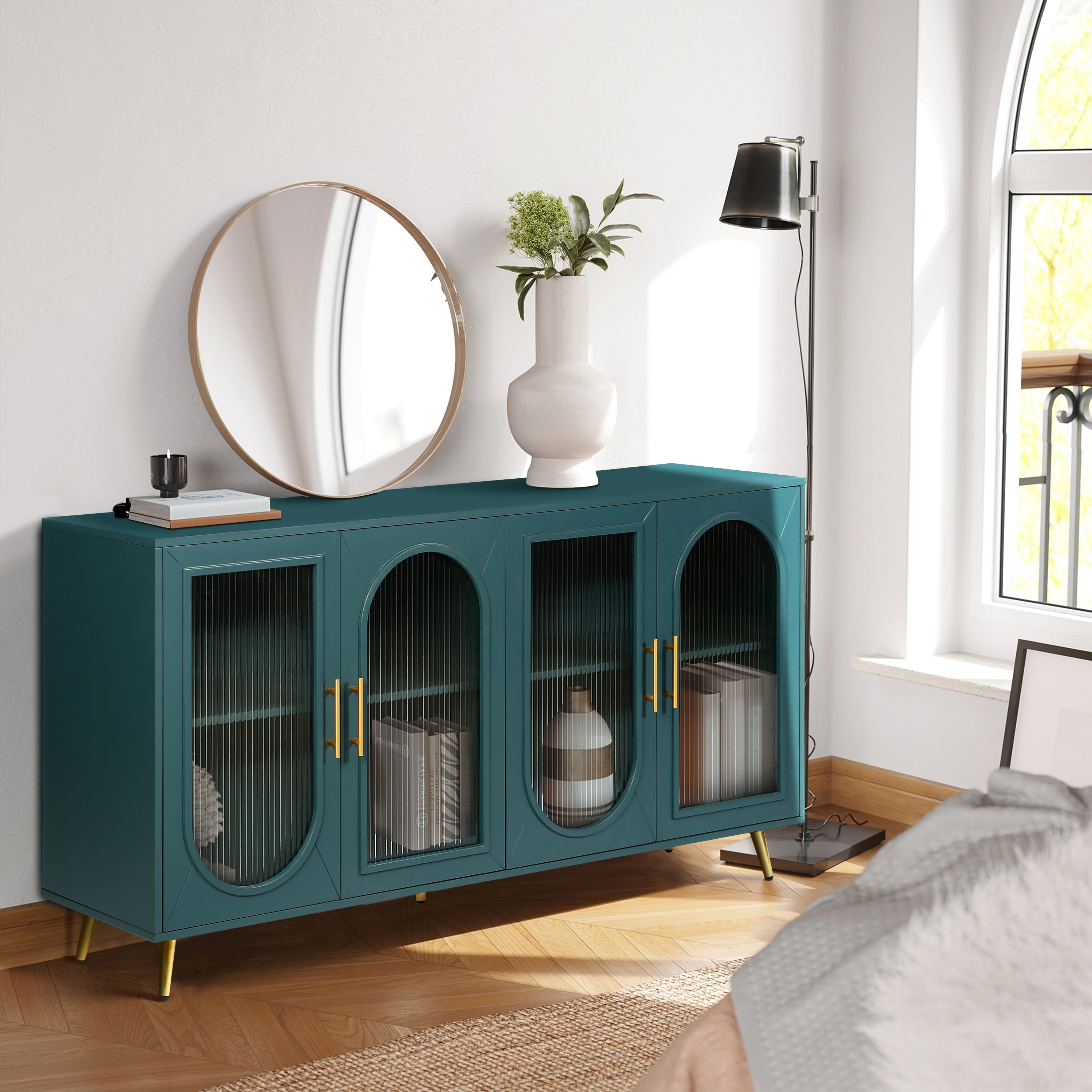 TV Stand for 65+ Inch TV, Wood TV Stand with Storage Cabinet & Adjustable Shelves, Media TV Console for Living Room Bedroom - Grand Goldman Shop
