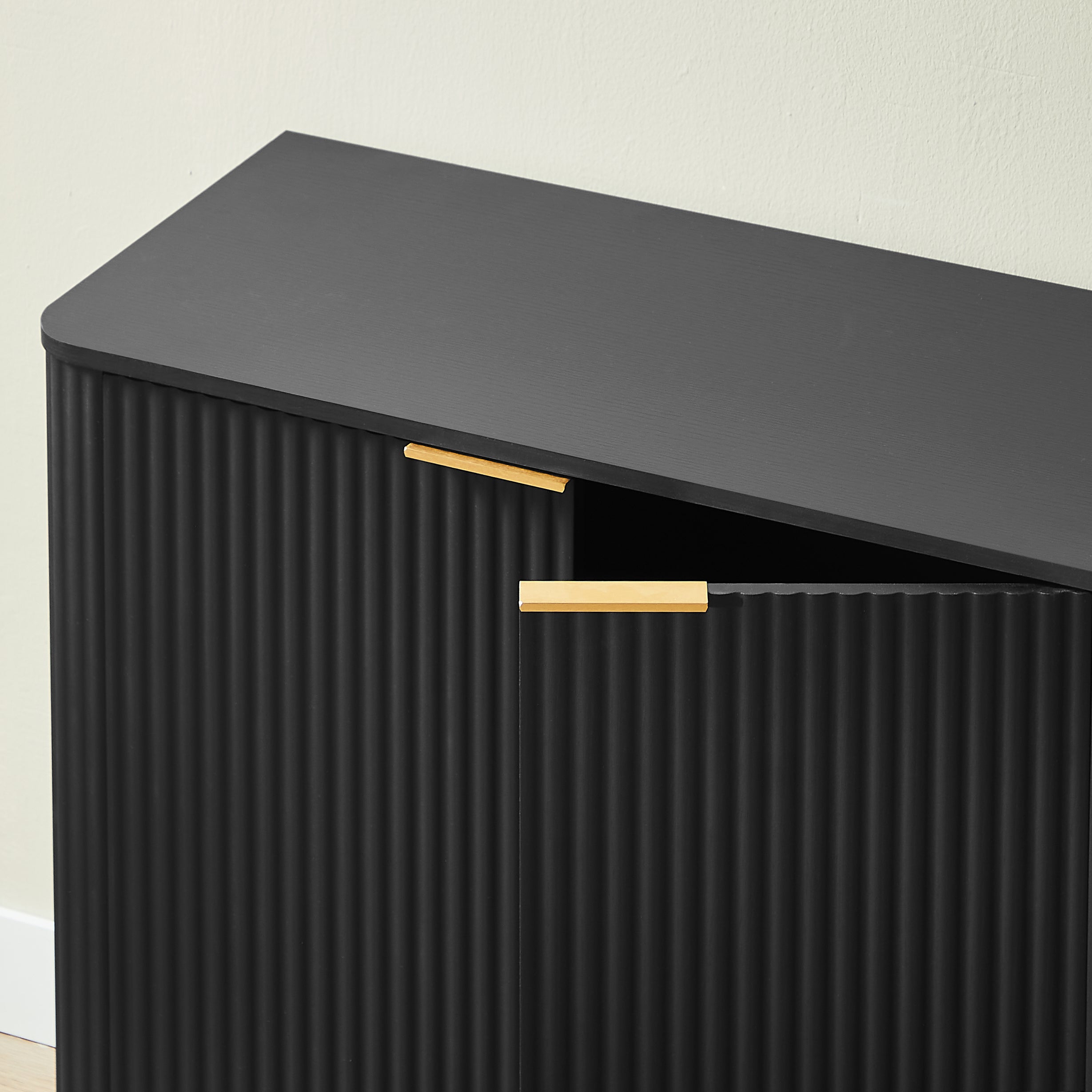 63' Vertical Stripe Buffet Cabinet Sideboard with stoarge, Curved wave Design, TV Stand, for Bedroom, Living Room, Hallway, Black,63''W x 15.75''D x 31.5''H. - Grand Goldman Shop