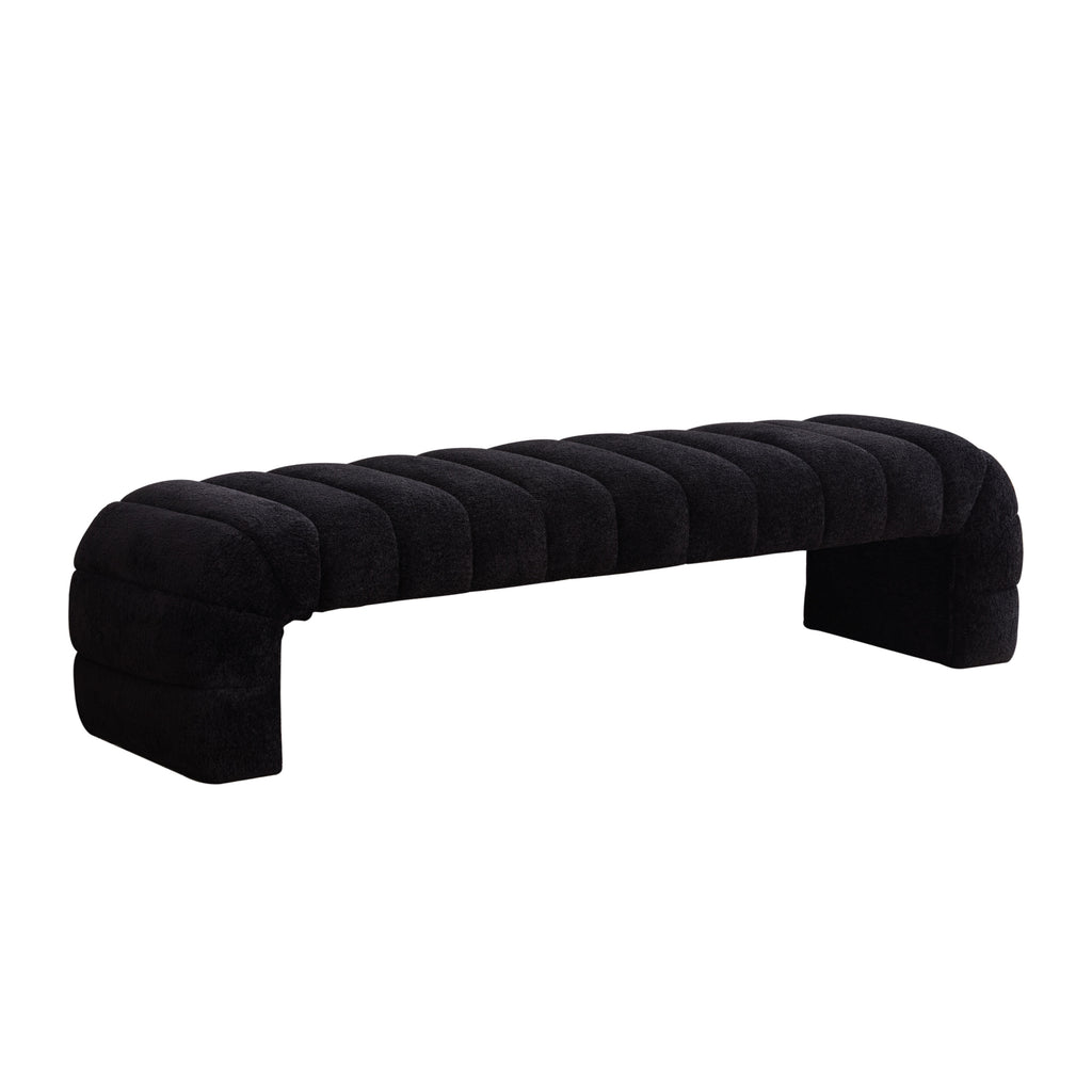 Modern Upholstered Armless Bed Bench with Channel Tufted Design in Black Chenille - Grand Goldman Shop