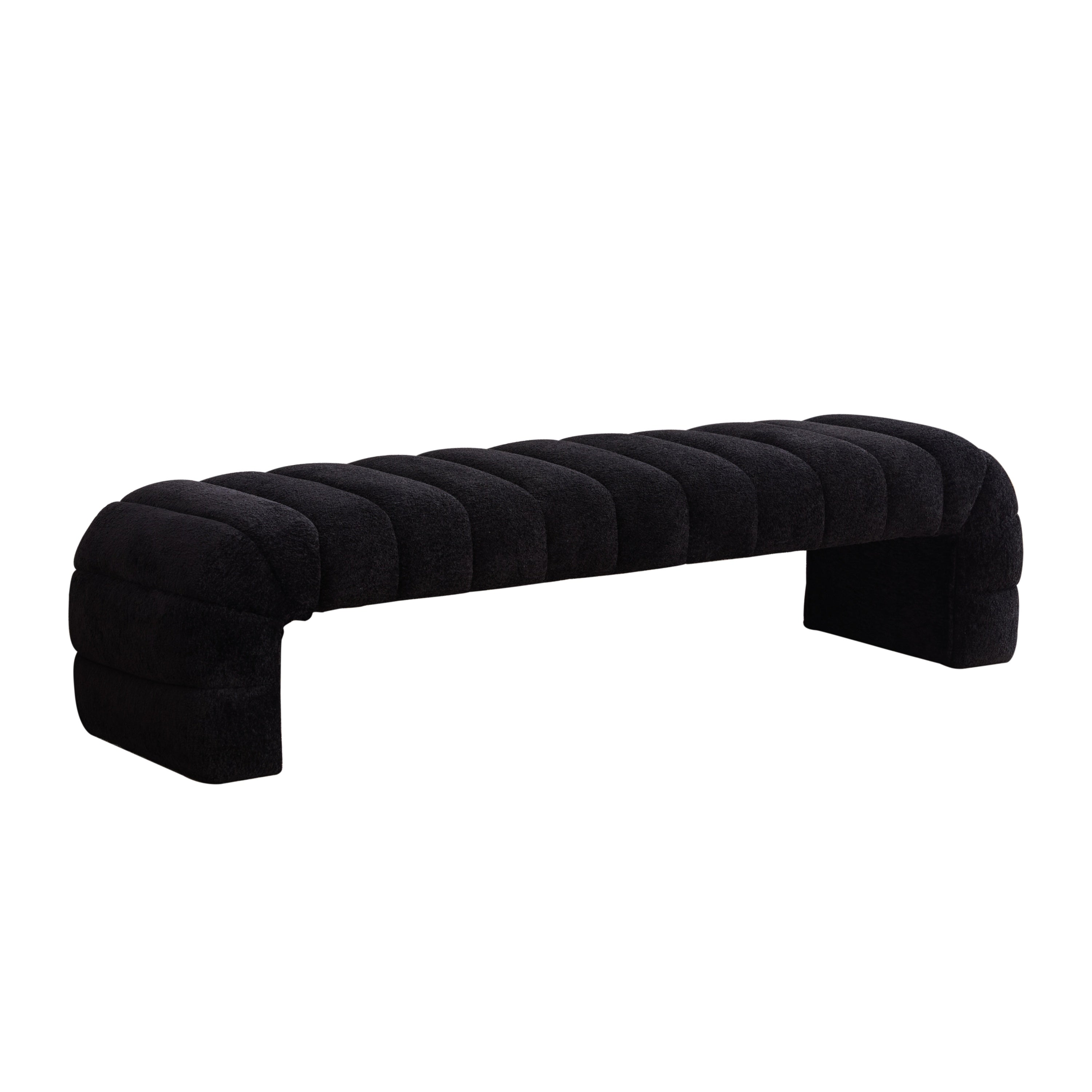 Modern Upholstered Armless Bed Bench with Channel Tufted Design in Black Chenille - Grand Goldman Shop