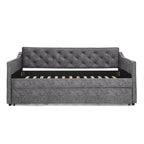 Grey Velvet Mid-Century Style Twin Upholstered Daybed with Pop-Up Trundle and USB Charging Armrest - Grand Goldman Shop