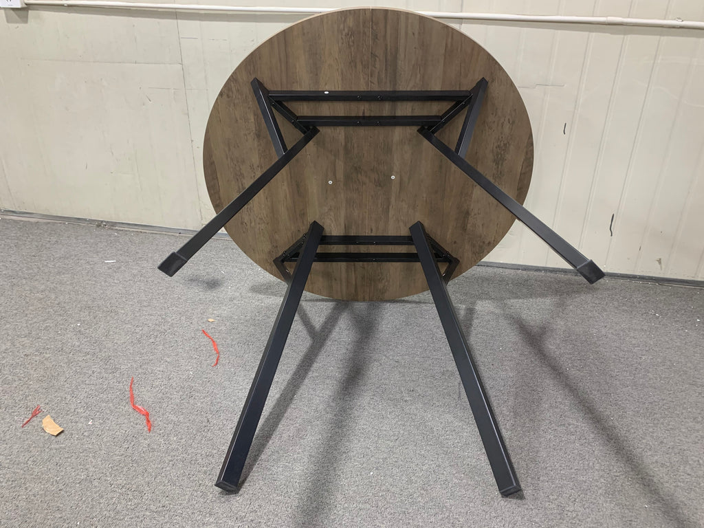 Modern Round Dining Table, Rustic Brown MDF Top with Black Metal Legs, 35.43 Inch Diameter for 2-4 People - Grand Goldman Shop