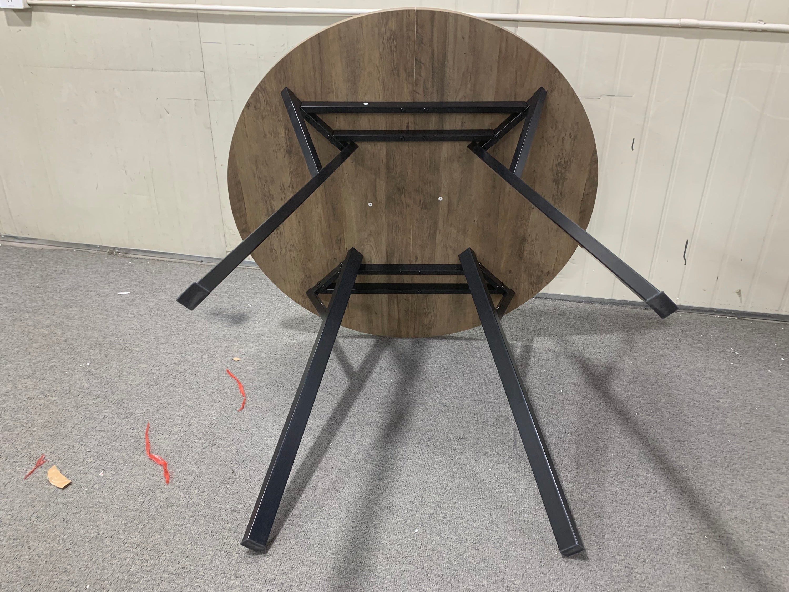 Modern Round Dining Table, Rustic Brown MDF Top with Black Metal Legs, 35.43 Inch Diameter for 2-4 People - Grand Goldman Shop