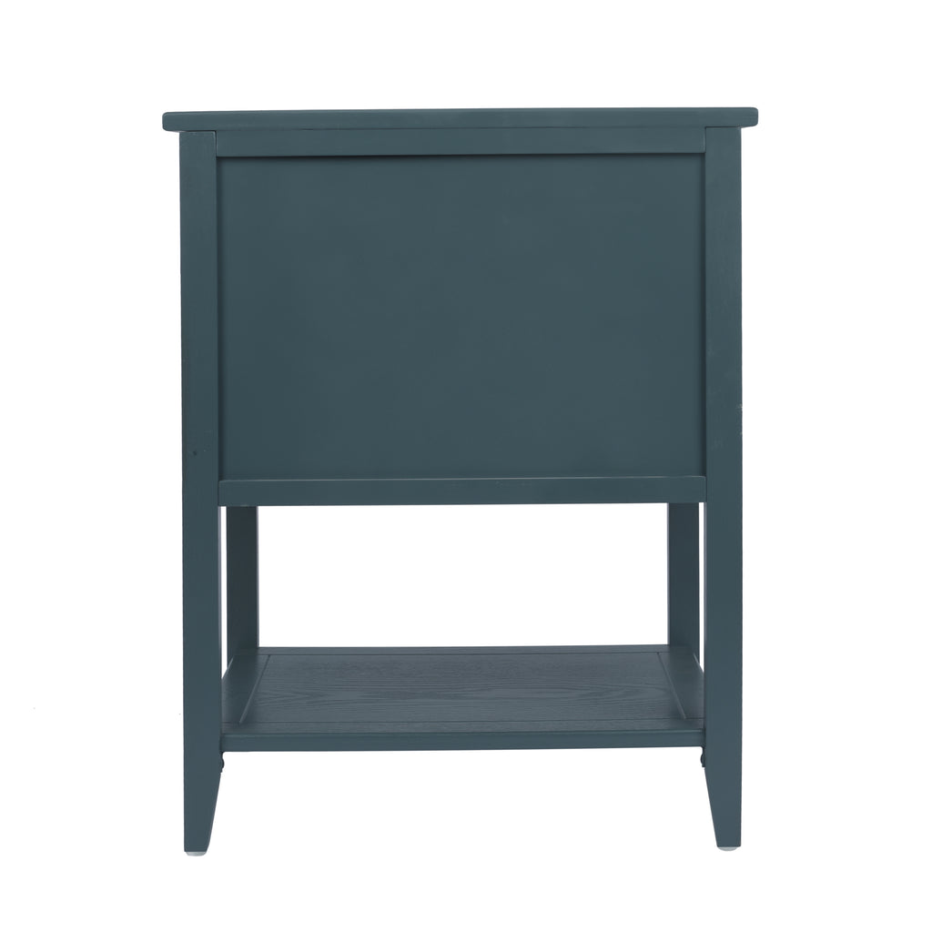 2-Drawer Side Table - Natural Rattan - End Table - Suitable for Bedroom, Living Room, or Study - Green MDF - Grand Goldman Shop
