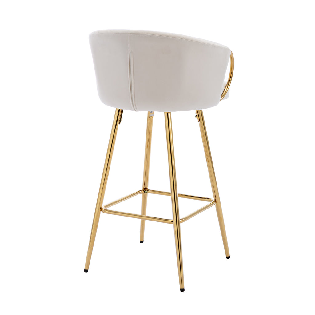 26 Inch Set of 2 Bar Stools,with Chrome Footrest and Base Velvet + Golden Leg Simple Bar Stoo,CREAM - Grand Goldman Shop