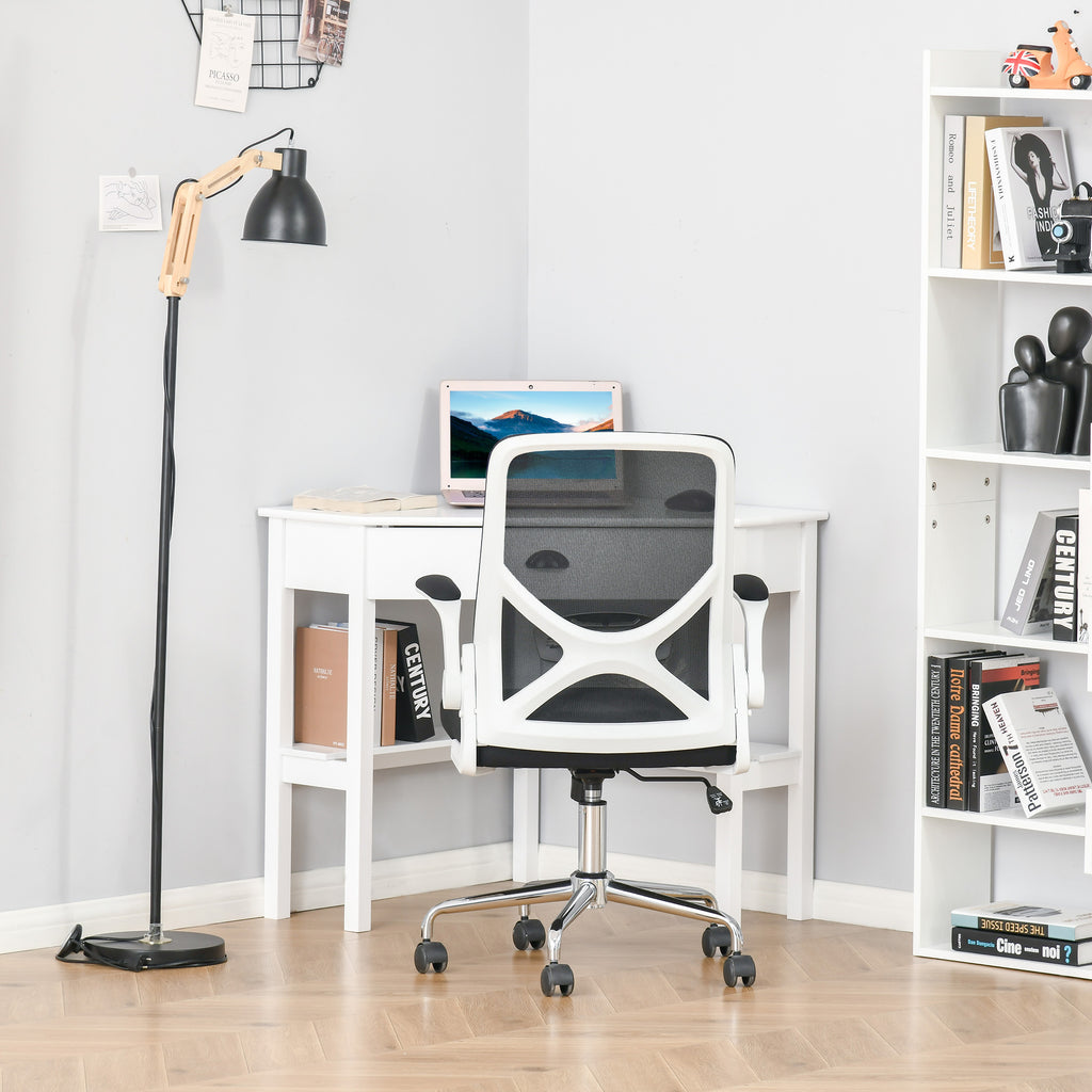 HOMCOM Corner Desk, Triangle Computer Desk with Drawer and Storage Shelves for Small Spaces, Home Office Workstation for Livi