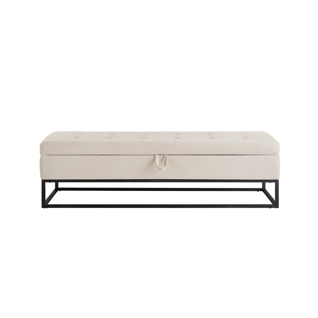 58.6' Bed Bench Metal Base with Storage Beige Velvet - Grand Goldman Shop