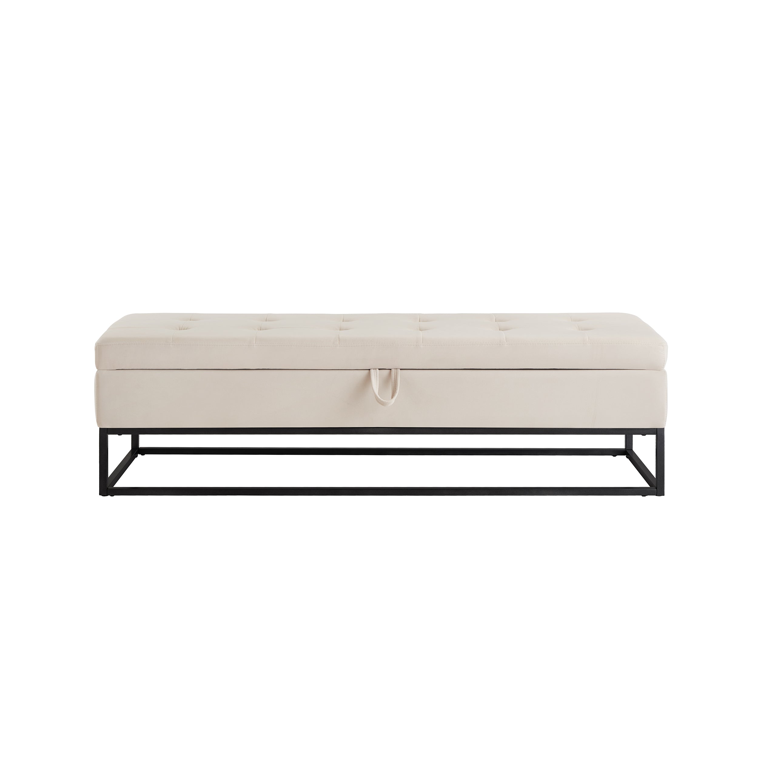 58.6' Bed Bench Metal Base with Storage Beige Velvet - Grand Goldman Shop