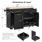 K&K 59.3' Kitchen Island with Storage 2 Pull Out Cabinet Organizers & Rubber Wood Drop Leaf, Rolling Kitchen Island with Trash Can Storage, Power Outlet, Spice & Towel Rack for Kitchen, Dining, Black - Grand Goldman Shop