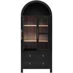 K&K 71' Tall Arched Kitchen Pantry Cabinet with 2 Large Drawers, Modern Farmhouse Kitchen Storage Cabinets with Adjustable Shelves, Glass Door, Wood Versatile Cupboard for Kitchens, Dining Room, Black - Grand Goldman Shop