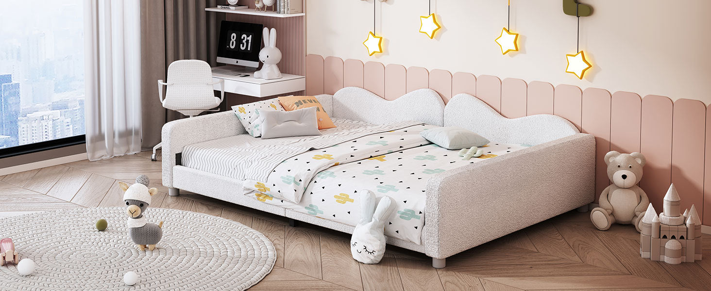 Full size Upholstered Daybed, Sherpa Fabric Sofabed with Cloud-Shaped Backrest, No Box-spring Needed, White(Old SKU: WF532069AAK) - Grand Goldman Shop