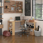 HOMCOM L Shaped Corner Desk, 360 Degree Rotating Home Office Desk with Storage Shelves, Writing Table Workstation, Maple | Pr