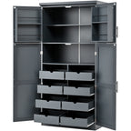 [Assembly Video Provided] TOPMAX 35.5x17.6x70.9inch Freestanding Kitchen Pantry Cabinet, Tall Storage Cabinet with 4 Doors, 2 Door Shelves, 8 Pull-out Trays and Adjustable Shelf for Dining Room, Gray - Grand Goldman Shop