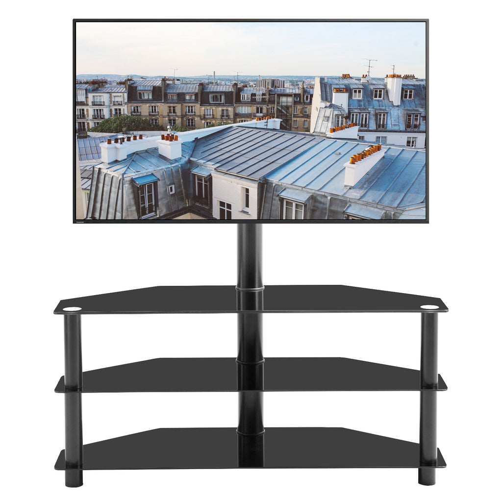 Modern Black Multi-function TV Stand with Height Adjustable Swivel Bracket and 3-Tier Tempered Glass - Grand Goldman Shop