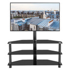 Modern Black Multi-function TV Stand with Height Adjustable Swivel Bracket and 3-Tier Tempered Glass - Grand Goldman Shop