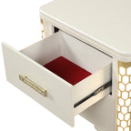 Jasmine Queen 5 Pc LED Bedroom Set in Beige made with Wood and Gold Accents - Grand Goldman Shop
