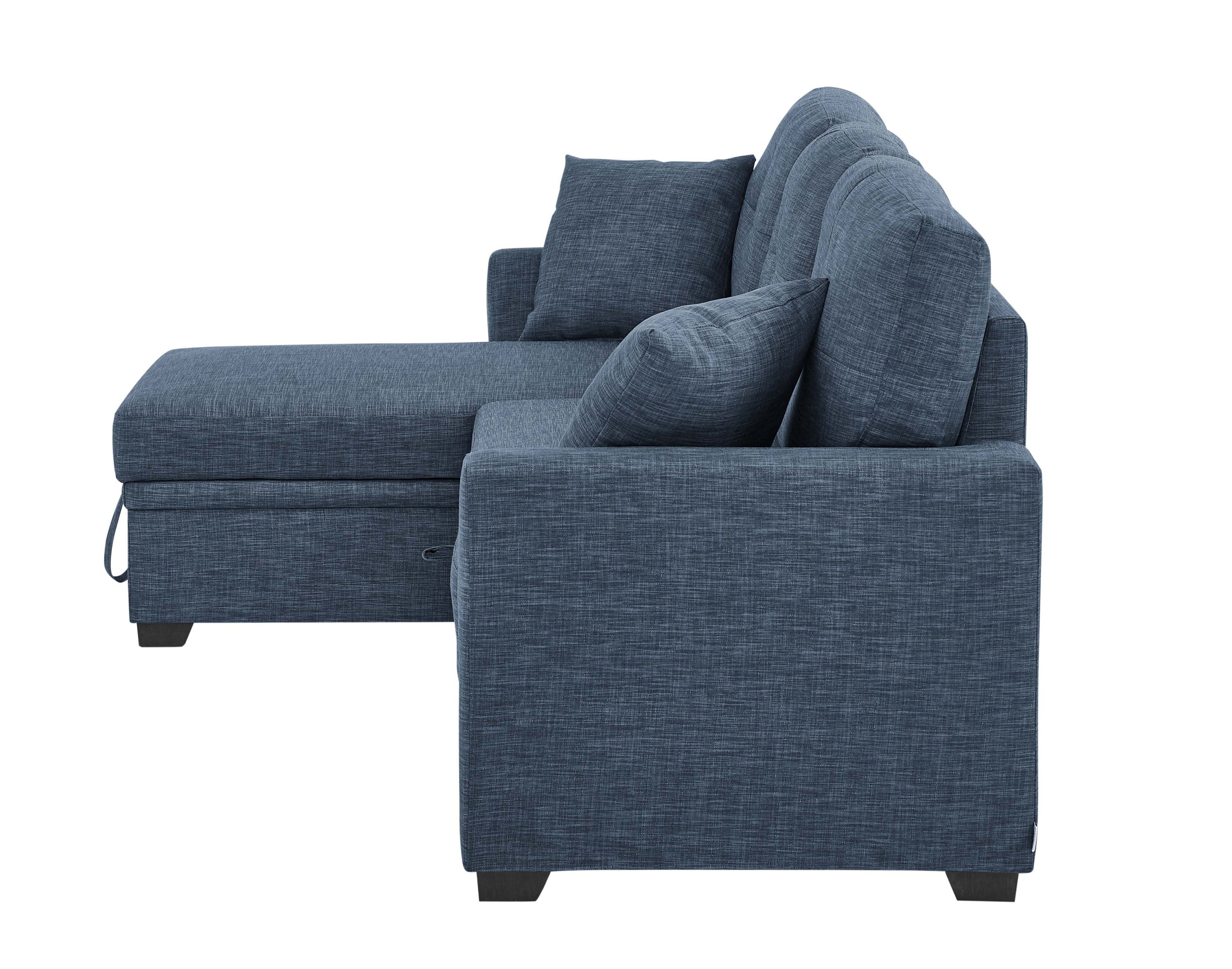76.5' Linen Blend Upholstered Sectional with Pull-Out Bed and Chaise Storage - Grand Goldman Shop