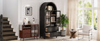 K&K 71' Tall Arched Kitchen Pantry Cabinet with 2 Large Drawers, Modern Farmhouse Kitchen Storage Cabinets with Adjustable Shelves, Glass Door, Wood Versatile Cupboard for Kitchens, Dining Room, Black - Grand Goldman Shop