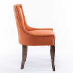 A&A Furniture,Ultra Side Dining Chair，Thickened fabric chairs with neutrally toned solid wood legs， Bronze nail head，Set of 2，Orange - Grand Goldman Shop