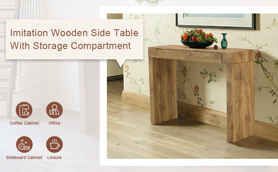 Elegant Natural Wood Grain Bar Table-50 Inches Long, a Practical Choice for Modern Homes.Wood Grain Texture Sticker,Equipped With Two Drawers.Serving As A Bar Table Or A Desk. - Grand Goldman Shop