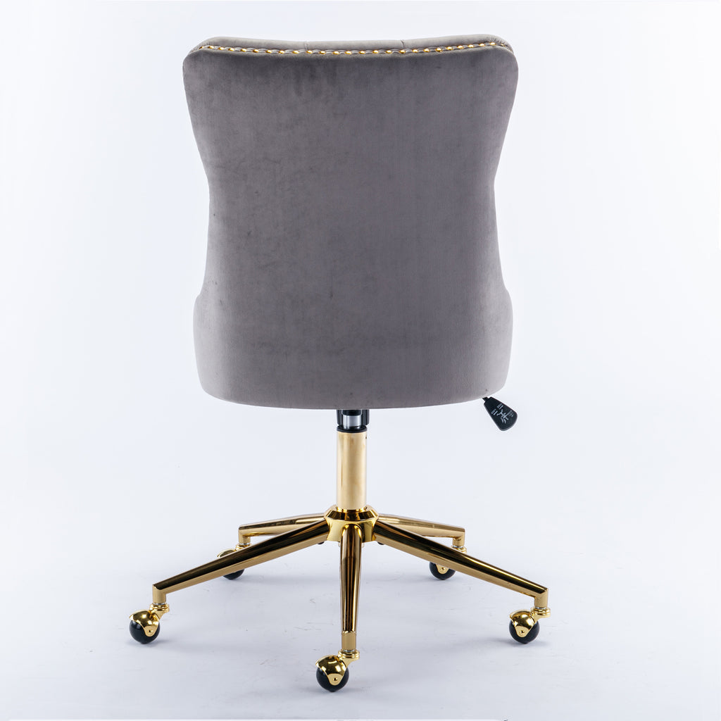 A&A Furniture Office Chair,Velvet Upholstered Tufted Button Home Office Chair with Golden Metal Base,Adjustable Desk Chair Sw