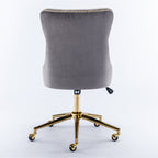 A&A Furniture Office Chair,Velvet Upholstered Tufted Button Home Office Chair with Golden Metal Base,Adjustable Desk Chair Sw