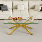 39.37' Rectangular Clear Tempered Glass Coffee Table,Stylish Design with Gold Metal Legs, Coffee Table for Living Room - Grand Goldman Shop