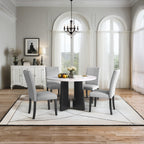 5-Piece Round Dining Table set, 43-Inch Modern Dining Table and 4 Upholstered Chairs for Dining Room, Kitchen Room, Living Room, Easy Assembly - Grand Goldman Shop