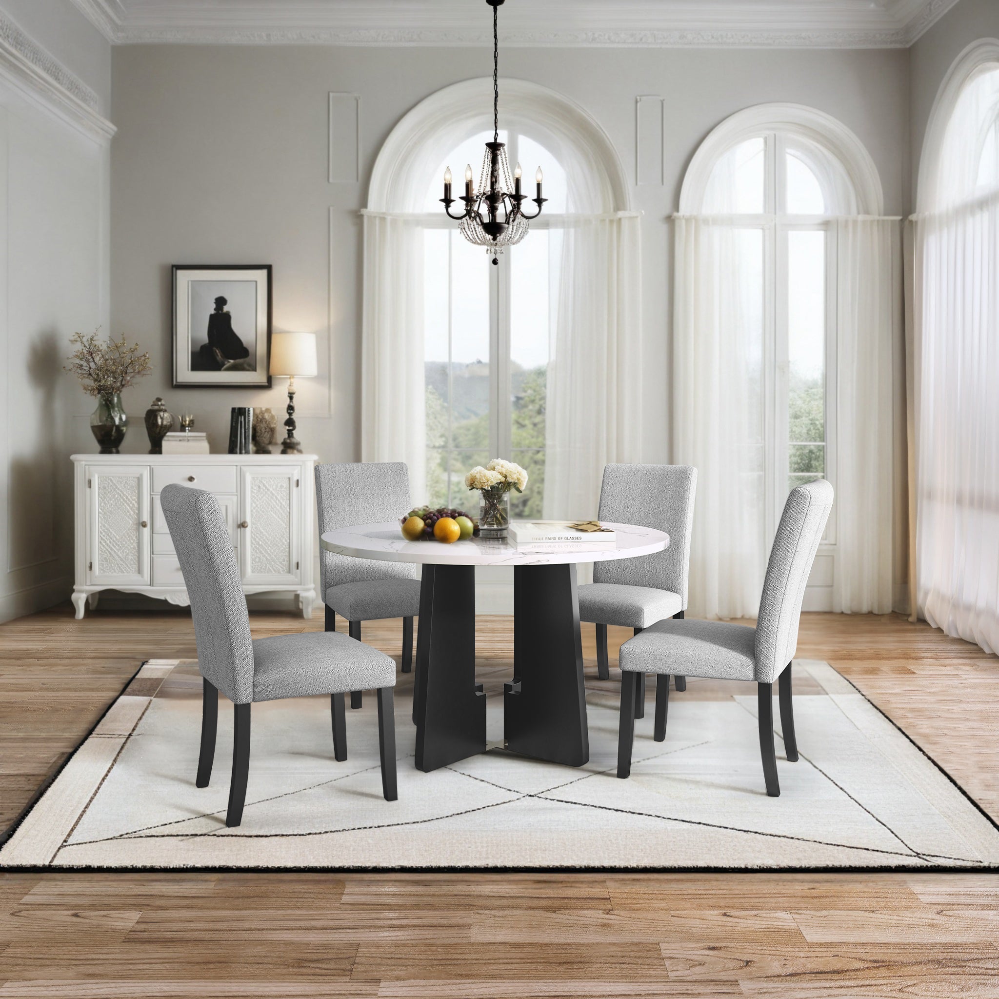5-Piece Round Dining Table set, 43-Inch Modern Dining Table and 4 Upholstered Chairs for Dining Room, Kitchen Room, Living Room, Easy Assembly - Grand Goldman Shop