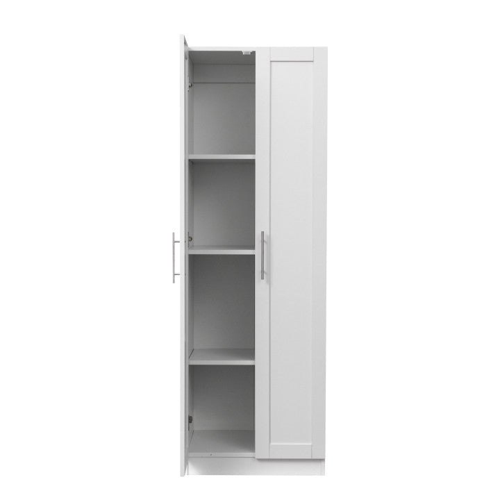 High wardrobe and kitchen cabinet with 2 doors and 3 partitions to separate 4 storage spaces, White - Grand Goldman Shop