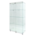 Two-door LED lights  Glass Display Cabinet 4 Shelves with Door, Floor Standing Curio Bookshelf for Living Room Bedroom Office