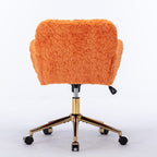 A&A Furniture Office Chair, Artificial Rabbit Hair with Golden Metal Base, Adjustable Swivel Desk Chair, Orange | Premium Hom