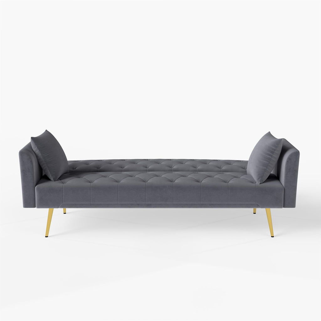 Modern convertible 72 inch foldable sleeper sofa with tufted, American retro style, made of gray velvet material, suitable for small living rooms, bedrooms and offices. gray color - Grand Goldman Shop