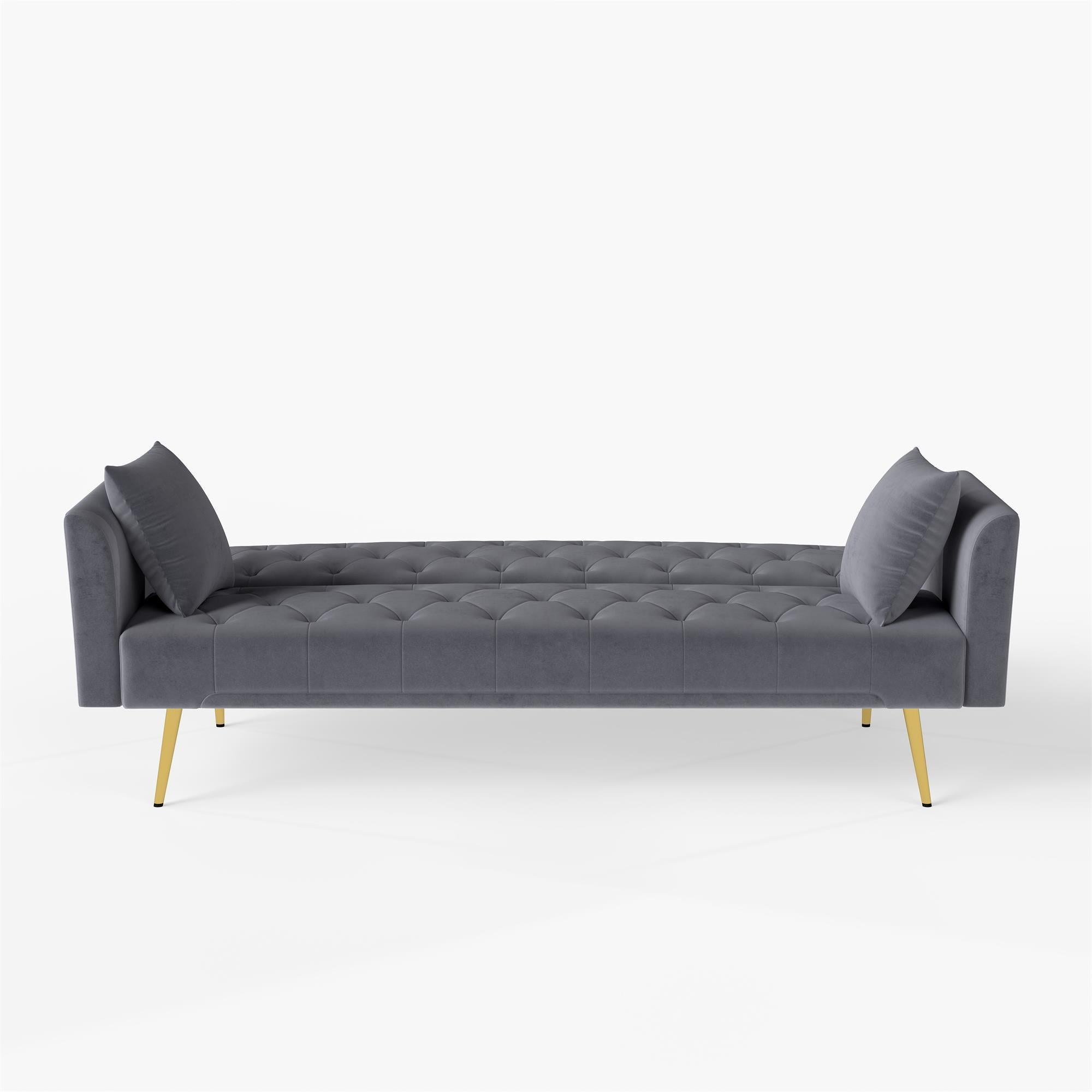 Modern convertible 72 inch foldable sleeper sofa with tufted, American retro style, made of gray velvet material, suitable for small living rooms, bedrooms and offices. gray color - Grand Goldman Shop