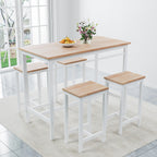 5-piece modern kitchen table with four bar stools Bar table set 5PC,metal frame and MDF, white oak,47.5'' L x 23.7'' W x 35.5'' H. - Grand Goldman Shop