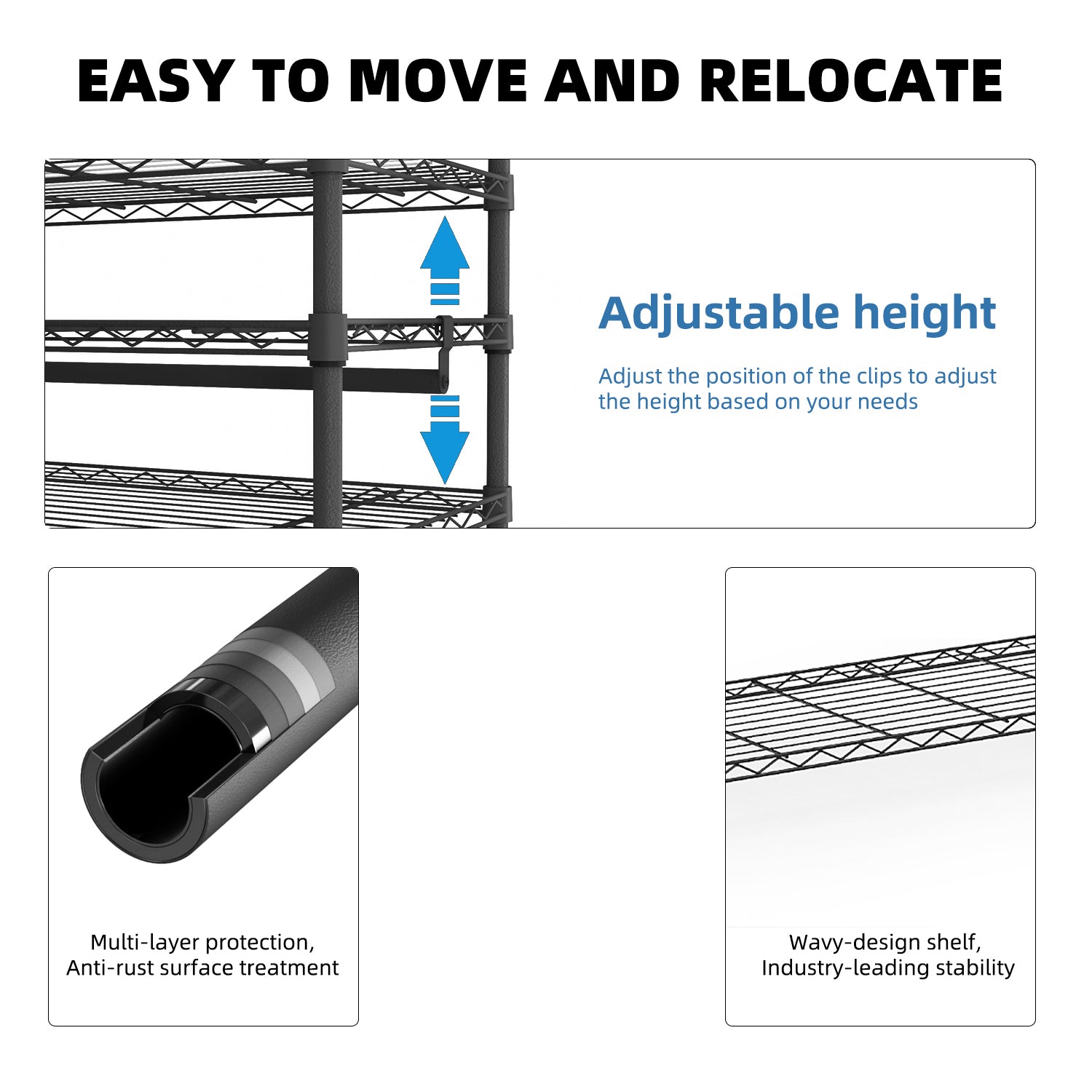 Heavy Duty Garment Rack, Freestanding Clothing Rack for Hanging Clothes with 1 Rod, 3 Tiers & Side Hooks, Adjustable Metal Wardrobe Closet Organizer, 45.3' W x 15.7' D x 72.4' H, Dark Grey - Grand Goldman Shop