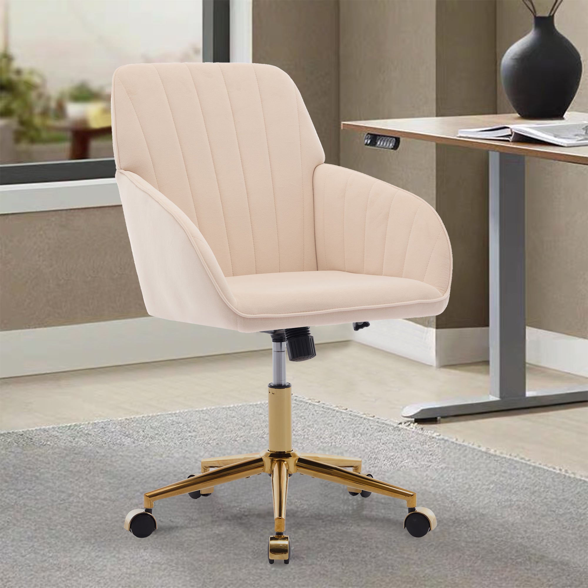 TY Ergonomic Office Chair with Swivel Function, Khaki Velvet, Comfortable for Long Sitting | Premium Home Decor - Grand Goldm