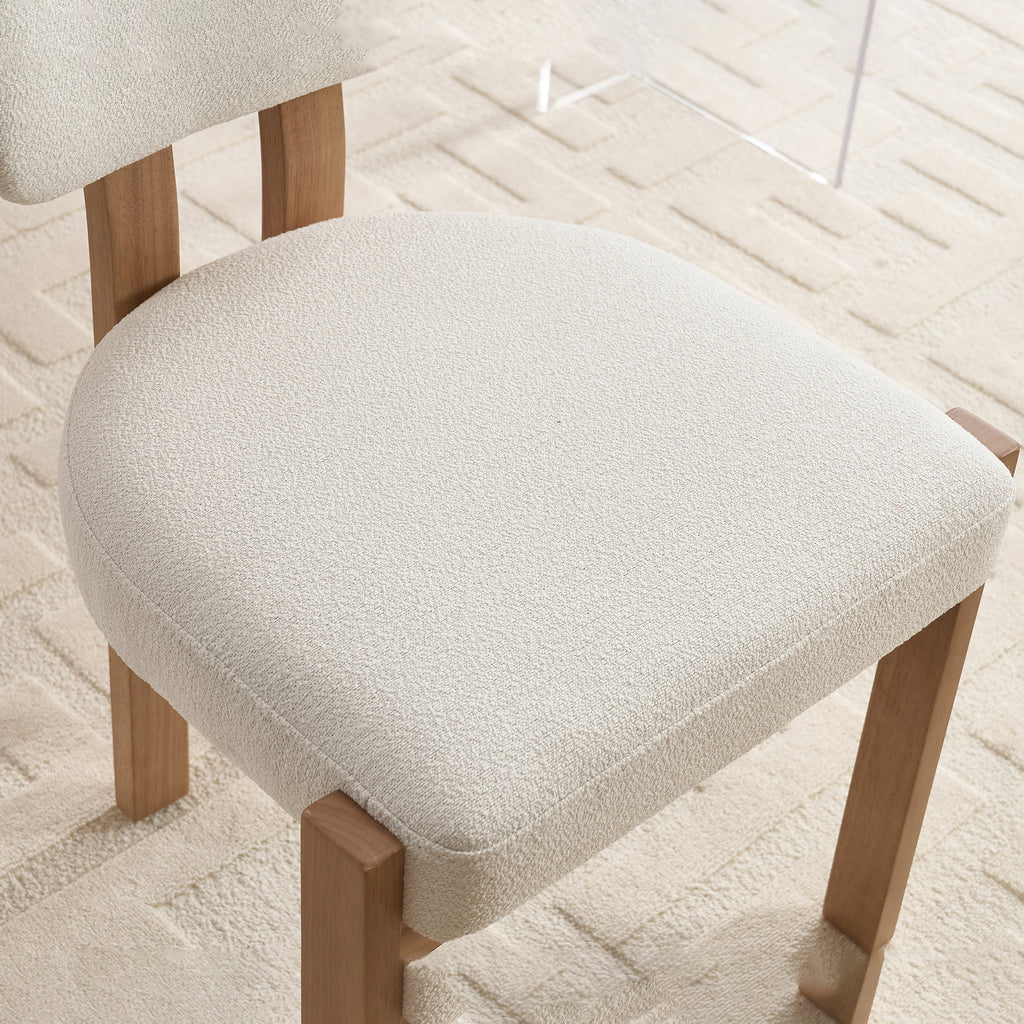 Modern Farmhouse Dining Chairs Set of 2 in Beige, Fabric Upholstered Wooden Kitchen Chairs with Ergonomic Backrest and Adjustable Feet, Rubber Wood Frame - Grand Goldman Shop