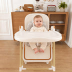 Convertible Baby High Chair to Rocker with 5-Point Harness, Foldable Infant Feeding Chair in White with Removable 2-Tier Easy