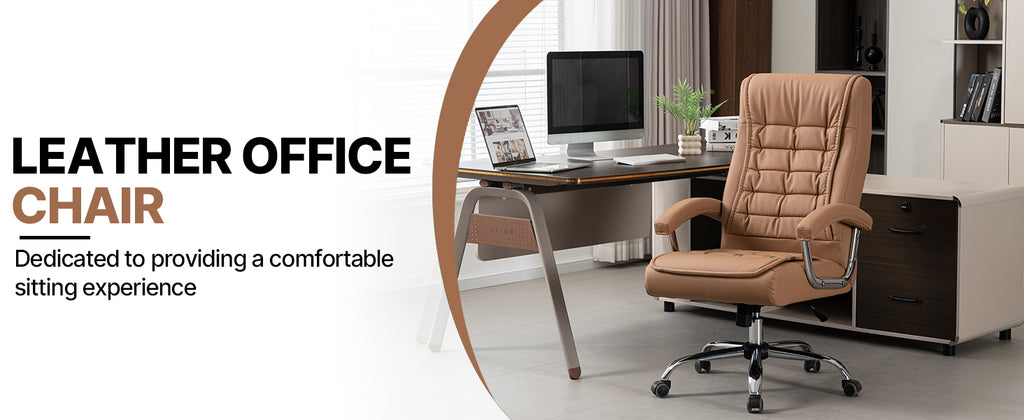 Executive Office Chair High Back PU Leather Desk Chair with Spring Seat Cushion, Ergonomic Swivel Computer Chair with Chrome 