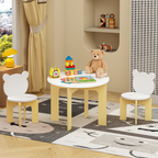 Kids Table and Chair Set, 3-Piece Toddler Table with 2 Chairs, Cute Bear-Back Chairs, Sturdy Wooden Activity Table Set for Ki