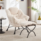 Lazy Chair with Ottoman, Modern Lounge Accent Chair with Armrests and a Side Pocket, Leisure Upholstered Sofa Chair Reading Chair with Footrest for Small Space, Corner Chair-White - Grand Goldman Shop